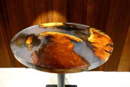 70cm Round Resin Coffee Table, Exotic Wood With - thumbnail 1