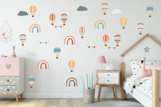 Hot Air Balloon Wall Stickers Boho Rainbow Nursery Decor - image 1