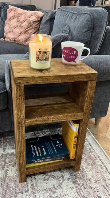 Handmade Rustic Side End Table With Two Shelves Coffee Bespoke - image 1