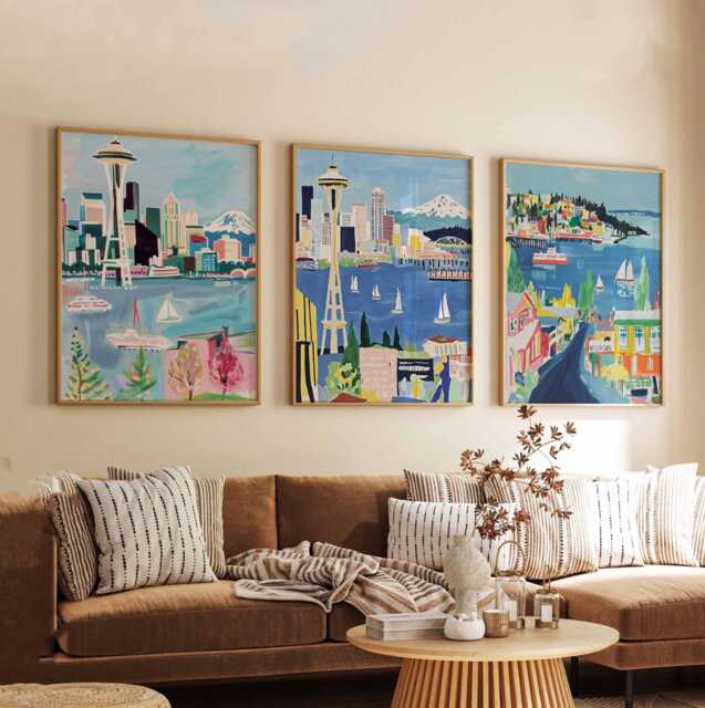 Set Of 3 Seattle Posters, Washington Prints, Travel Poster Set, Wall Art Decor, State - image 1