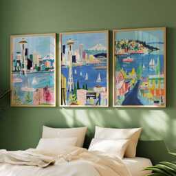 Set Of 3 Seattle Posters, Washington Prints, Travel Poster Set, Wall Art Decor, State - thumbnail 3