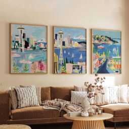 Set Of 3 Seattle Posters, Washington Prints, Travel Poster Set, Wall Art Decor, State - thumbnail 1