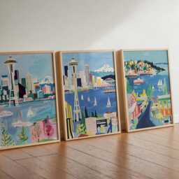 Set Of 3 Seattle Posters, Washington Prints, Travel Poster Set, Wall Art Decor, State - thumbnail 2