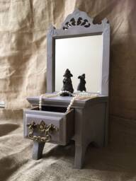 Hand Painted Mirror With Drawer, Vintage Freestanding Purple - thumbnail 1
