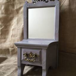 Hand Painted Mirror With Drawer, Vintage Freestanding Purple - thumbnail 2