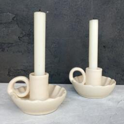Handmade Ceramic Candle Holder Beige Pottery Candlestick - 2.5x4 Inch - thumbnail 2