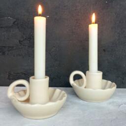 Handmade Ceramic Candle Holder Beige Pottery Candlestick - 2.5x4 Inch - thumbnail 3