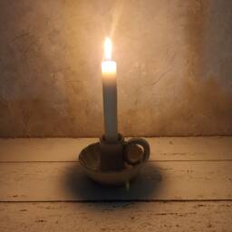 Handmade Ceramic Candle Holder Beige Pottery Candlestick - 2.5x4 Inch - thumbnail 4
