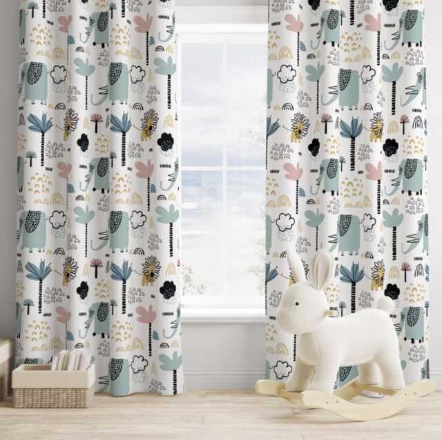 Safari Animal Curtains, Nursery Curtains Blackout Or Non Blackout, With Eyelets, Pencil Pleat Rod Pocket, Decor - image 1