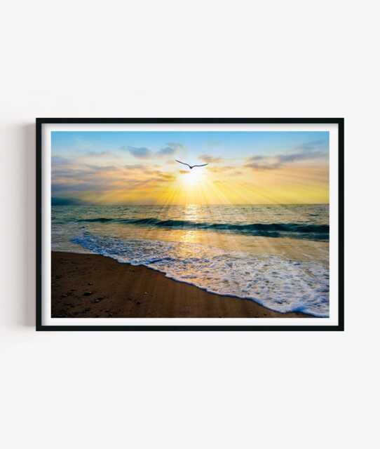 Beach Sunset Print, Ocean Photography Wall Art, Seaside Bird Picture - image 1