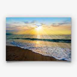 Beach Sunset Print, Ocean Photography Wall Art, Seaside Bird Picture - thumbnail 3