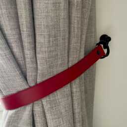 Red Leather Curtain Tie Back Handmade - thumbnail 2