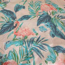 Tropical Pink Flamingo Botanical Rainforest Cotton Curtains, Semi Sheer Curtain