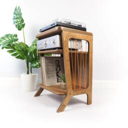 Mid Century Modern Record Player Stand With Shelf For Amplifier, Retro Turntable - thumbnail 2
