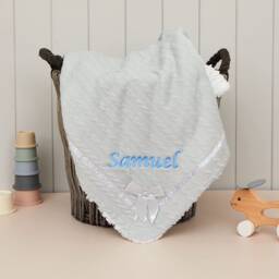 Hoolaroo Personalised Baby Blanket Knitted Wrap With Sherpa Back & Bow Gift Newborn Girl Boy Pram Warm Quality Embroidered Present - thumbnail 2