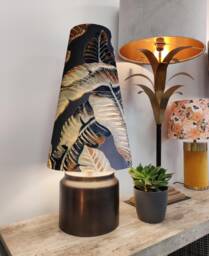 Tropical Leaves Blue Velvet Cone Lampshade, Botanical Tall Lamp Shade - thumbnail 1