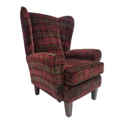 Queen Anne Wing Back Cottage Fireside Chair Lana Red - Solid Wood Mahogany Legs