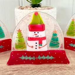 Festive Snowman Snowglobe Candle Holder Fused Glass Christmas Decoration - Cornish Fused Glass - thumbnail 4