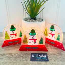 Festive Snowman Snowglobe Candle Holder Fused Glass Christmas Decoration - Cornish Fused Glass - thumbnail 3