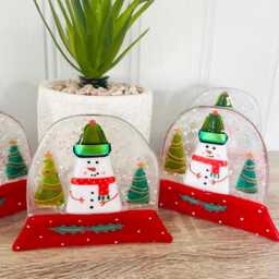 Festive Snowman Snowglobe Candle Holder Fused Glass Christmas Decoration - Cornish Fused Glass - thumbnail 4
