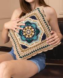 Colorful Crochet Pillow Case, Cover, Knitted Cushion Handmade Decor - thumbnail 1