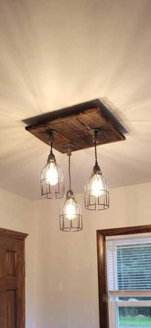 The Cage Match 3 Cage Industrial Barn Wood Ceiling Chandelier Light - image 1
