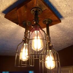 The Cage Match 3 Cage Industrial Barn Wood Ceiling Chandelier Light - thumbnail 2