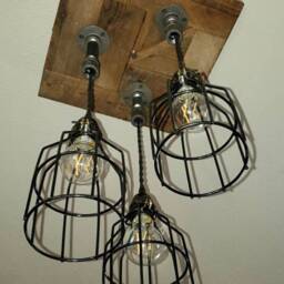The Cage Match 3 Cage Industrial Barn Wood Ceiling Chandelier Light - thumbnail 3