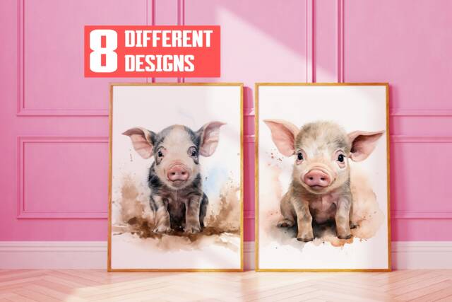 Pig Water Colour Paintings, Piglet Art, Wall Artwork, Cute Animals, Farm Animal, Decor, Birthday Gift, Gifts For Her Framed Or Unframed - image 1