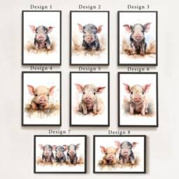 Pig Water Colour Paintings, Piglet Art, Wall Artwork, Cute Animals, Farm Animal, Decor, Birthday Gift, Gifts For Her Framed Or Unframed - thumbnail 2