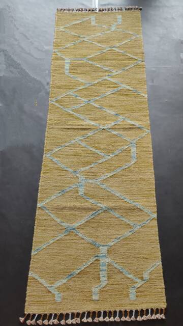 Runner Rug Abstract, Handmade Artisan Afghan Turkish Aztec Natural Sheep Wool Flatweave Kilim 200x60 cm - image 1
