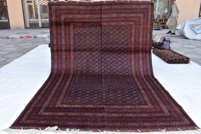 6x9 Red & Navy Blue Afghan Rug Handmade Wool Oriental Design - image 1