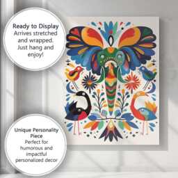 Colourful Folk Art Butterfly Birds Floral Illustration Canvas Wall Print Decor Picture Ready To Hang - thumbnail 3