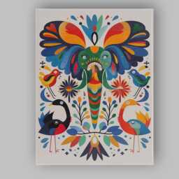 Colourful Folk Art Butterfly Birds Floral Illustration Canvas Wall Print Decor Picture Ready To Hang - thumbnail 1