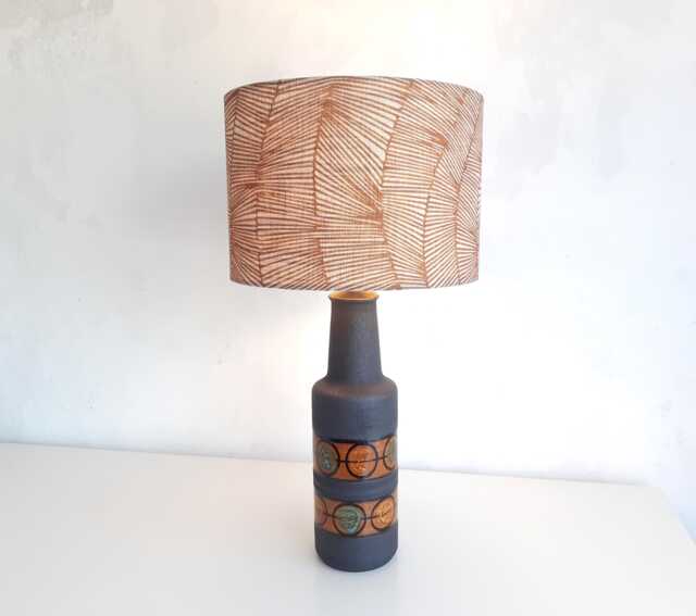 Vintage Ceramic West Germany Lamp Base With Handmade Lampshade Botanical Print - image 1
