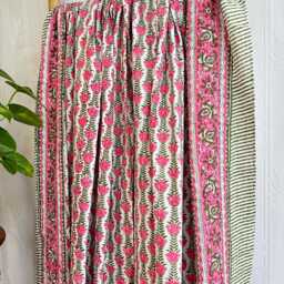 Kantha Stitch Pure Cotton Reversible Bed/Sofa Throw King Size Handmade Handprinted Floral Dohar White Pink Rose Green Persian Climbers - thumbnail 3