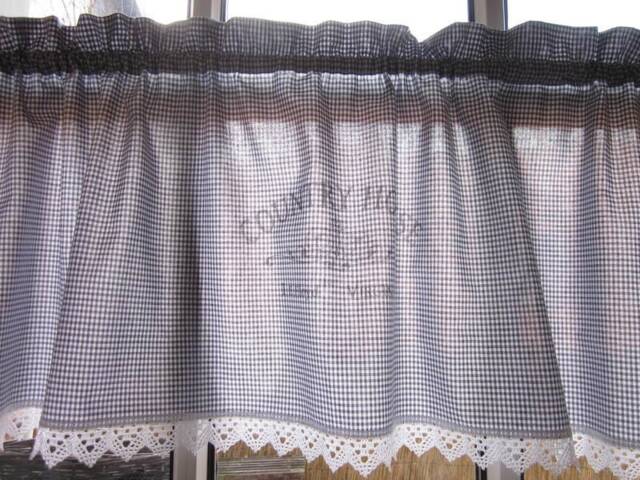 Vichy Country Curtain Net Curtain Check Grey White - image 1