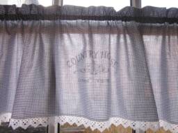 Vichy Country Curtain Net Curtain Check Grey White - thumbnail 1