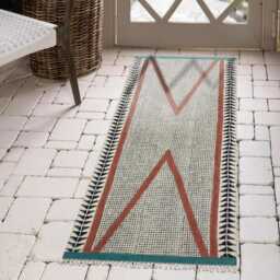 Hand Block Printed Cotton Rug Runner, Bohemian Geometric Hallway - thumbnail 3