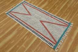 Hand Block Printed Cotton Rug Runner, Bohemian Geometric Hallway - thumbnail 1