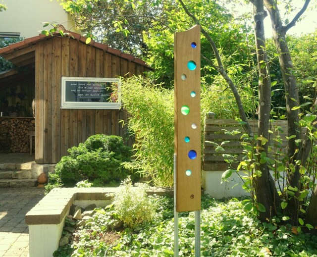 Garden Sculpture Made Of Wood & Glass. A Unique, Handmade, Weatherproof Garden Decoration - image 1