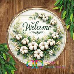 Cotton Wreath Welcome Sign, Farmhouse Door Hanger, Rustic Floral Porch Decor, Country Home Wall Art , Rustic Floral Front Door Sign - thumbnail 2