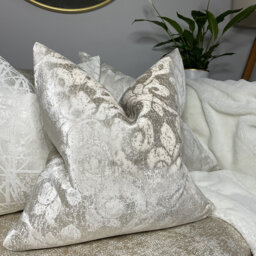 Elegant Damask Cushion Cover, Pillow Velvet Throw/Worldwide Shipping & Double Sided Ivory Beige - Natural