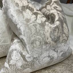 Elegant Damask Cushion Cover, Pillow Velvet Throw/Worldwide Shipping & Double Sided Ivory Beige - Natural - thumbnail 2