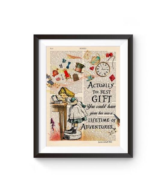 Alice in Wonderland Quote Print, Best Friends Gift Idea, Upcycled Art, in Wonderland Inspirational Art Poster, Nursery Art - image 1