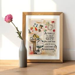 Alice in Wonderland Quote Print, Best Friends Gift Idea, Upcycled Art, in Wonderland Inspirational Art Poster, Nursery Art - thumbnail 3