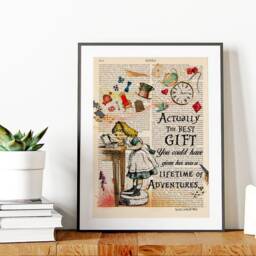 Alice in Wonderland Quote Print, Best Friends Gift Idea, Upcycled Art, in Wonderland Inspirational Art Poster, Nursery Art - thumbnail 2