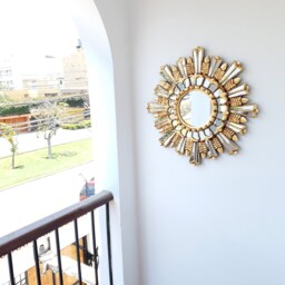 Peruvian Gold Mountain Mirror 60 cm Handmade Wall Decor - Carved Wood Round Artistic Statement For Living Room Bathroom - thumbnail 3