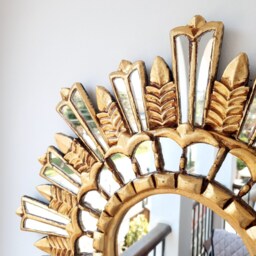 Peruvian Gold Mountain Mirror 60 cm Handmade Wall Decor - Carved Wood Round Artistic Statement For Living Room Bathroom - thumbnail 2