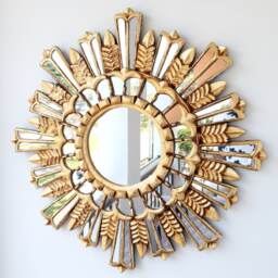 Peruvian Gold Mountain Mirror 60 cm Handmade Wall Decor - Carved Wood Round Artistic Statement For Living Room Bathroom